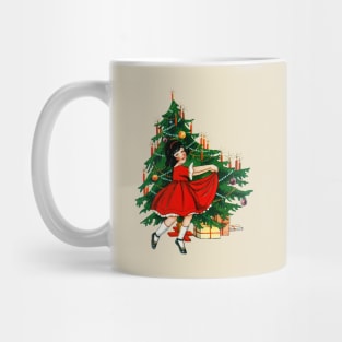 Christmas Tree with Cute Little Girl in Red Dress Vintage Mug